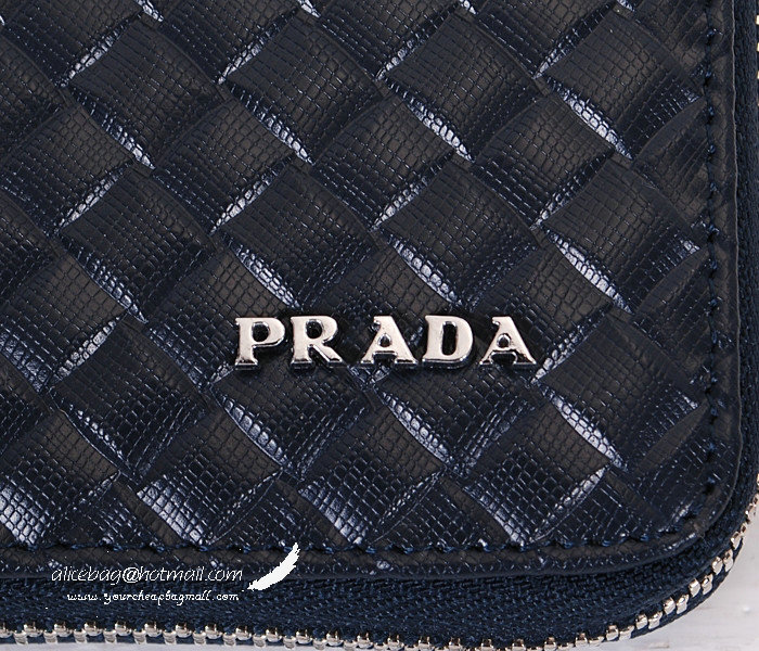2014 Prada Calfskin Leather Clutch P0806 Blue for sale